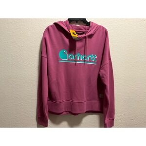 Carhartt Womens Loose Fit Cropped Hoodie Pink Tencel Fiber Series Size S